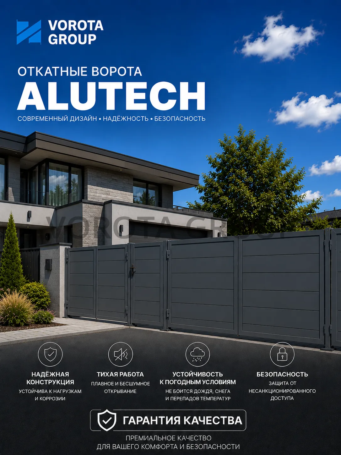 Откатные ворота Alutech Prestige (выс. х  шир.) 2460*3875
