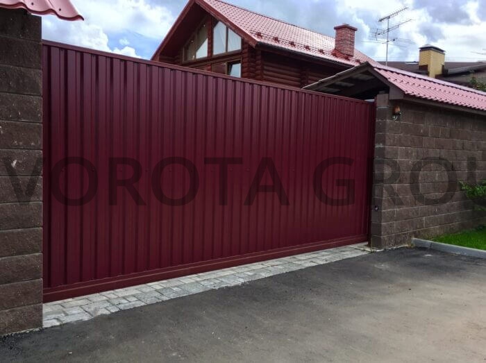 Консольные откатные ворота Doorhan бордовые 2000×4300