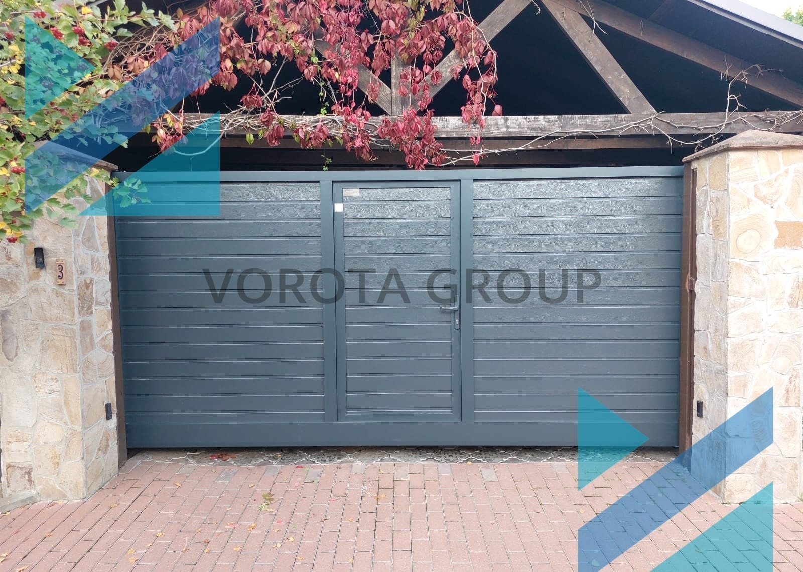 Откатные ворота с калиткой Doorhan серые 1820x3400 Откатные ворота с калиткой Doorhan серые 1820x3400