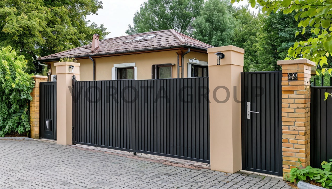 Откатные ворота Alutech черного цвета 1500х3000 Откатные ворота Alutech черного цвета 1500х3000