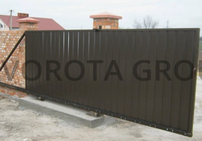 Механические откатные ворота темные 1700х3000
