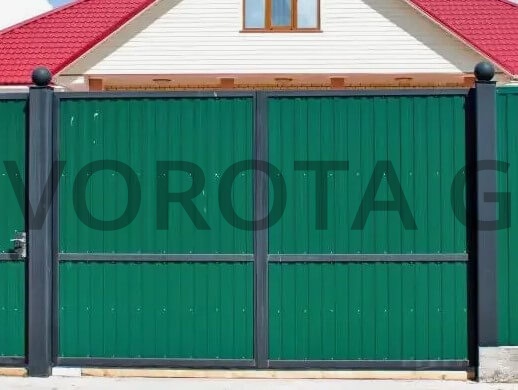 Распашные ворота из профнастила Alutech зеленые 2800х1700 Распашные ворота из профнастила Alutech зеленые 2800х1700