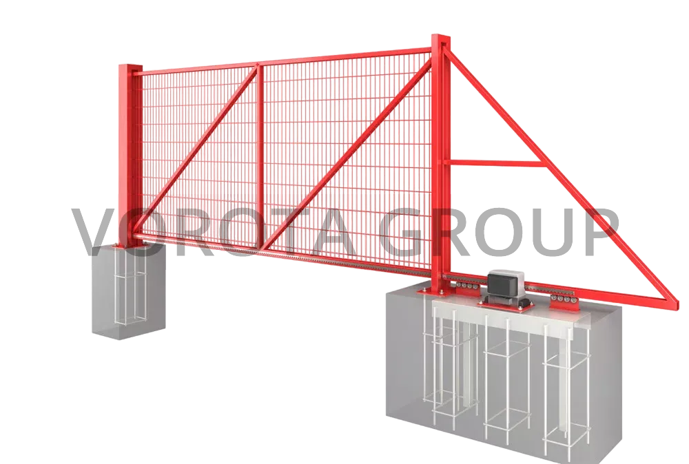 Автоматические откатные ворота Alutech из красной сетки 3300x2300