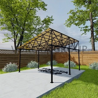 Треугольный навес желтого цвета, сотовый поликарбонат 6500*12000